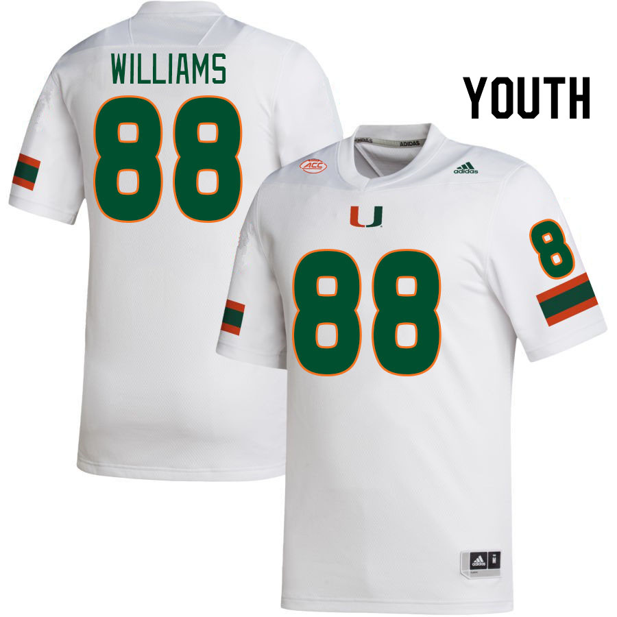 Youth #88 Riley Williams Miami Hurricanes College Football Jerseys Stitched-White - Click Image to Close